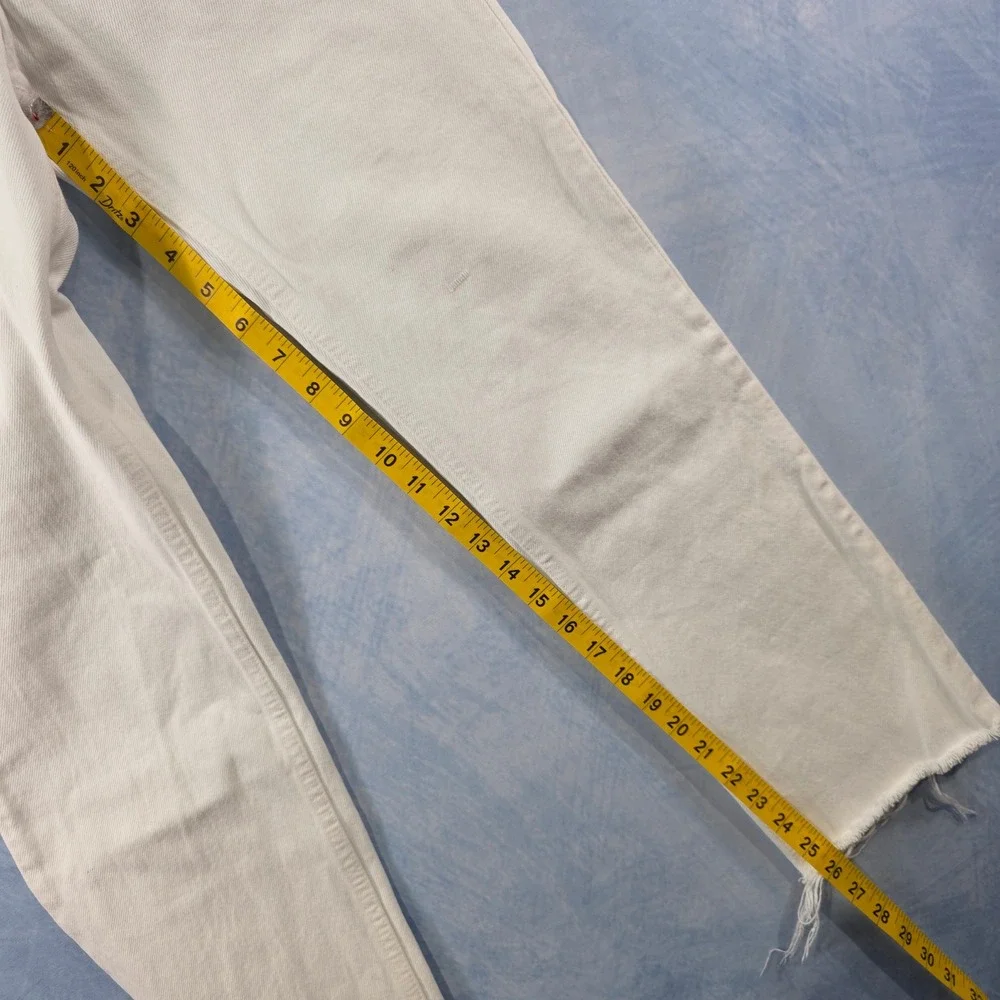 Zara Womens High Waisted Straight Leg Raw Hem White Jeans Size 0‎ 24 x 27